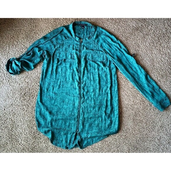 Rock & Republic Tops - Rock & Republic Womens Long Sleeve Shirt Blouse Large Emerald Green 80s Retro